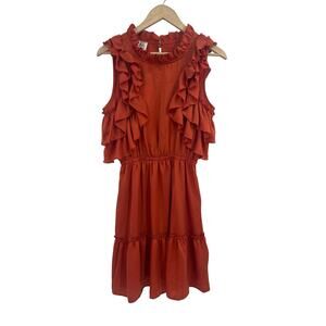 Dra Los Angeles Rust Red Orange Ruffle Dress Blouson Small NWT Boho Romantic